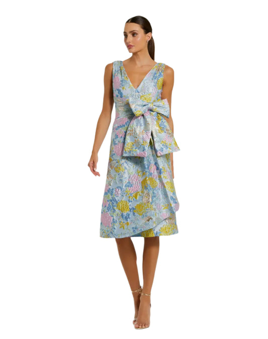 Floral Brocade Dress - Blue