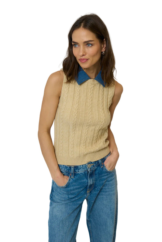 Dash Denim Collared Top - Oat