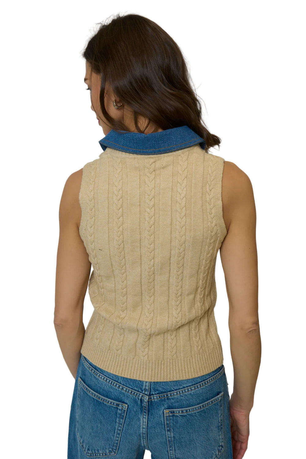 Dash Denim Collared Top - Oat