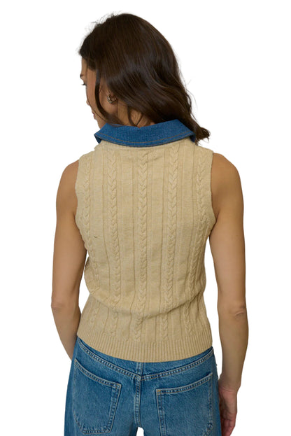 Dash Denim Collared Top - Oat