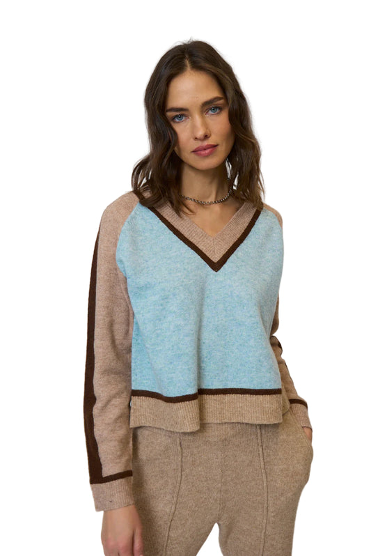 Ash Color Blocked V Neck Top