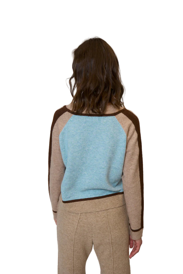 Ash Color Blocked V Neck Top