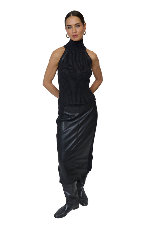 Milan Sleeveless T-Neck Top - Black Comb