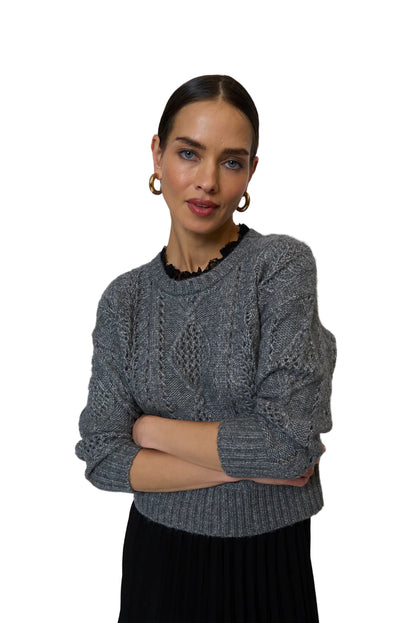 Celeste Lace Trim Cable Top - Charcoal