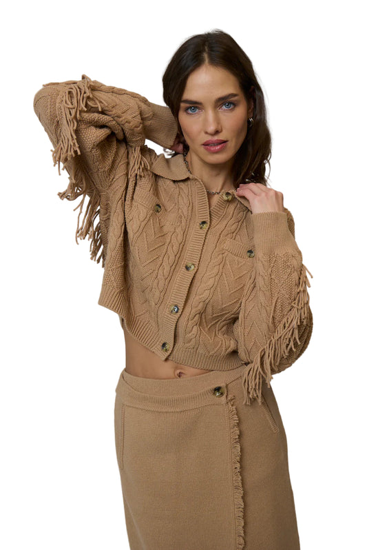 Elysa Cable Fringe Sweater - Camel