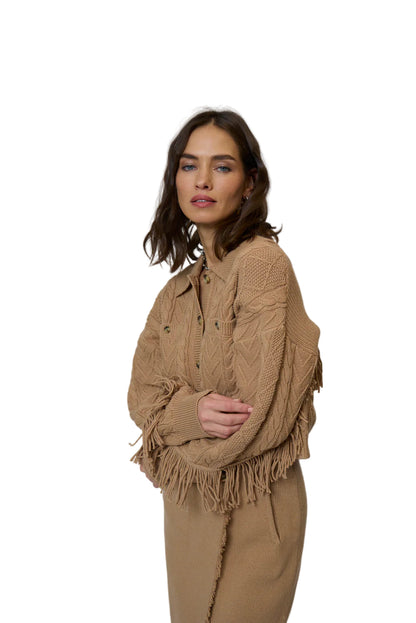 Elysa Cable Fringe Sweater - Camel