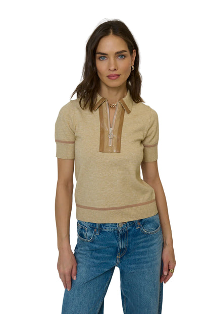 Atlast Vegan Leather Polo Top - Oat