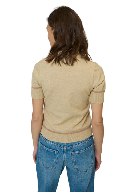 Atlast Vegan Leather Polo Top - Oat