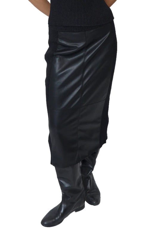 Milan Vegan Leather Skirt - Black Comb