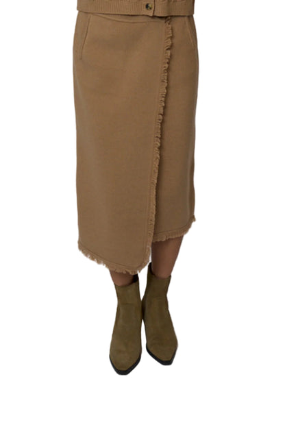 Elysa Fringe Midi Skirt- Camel