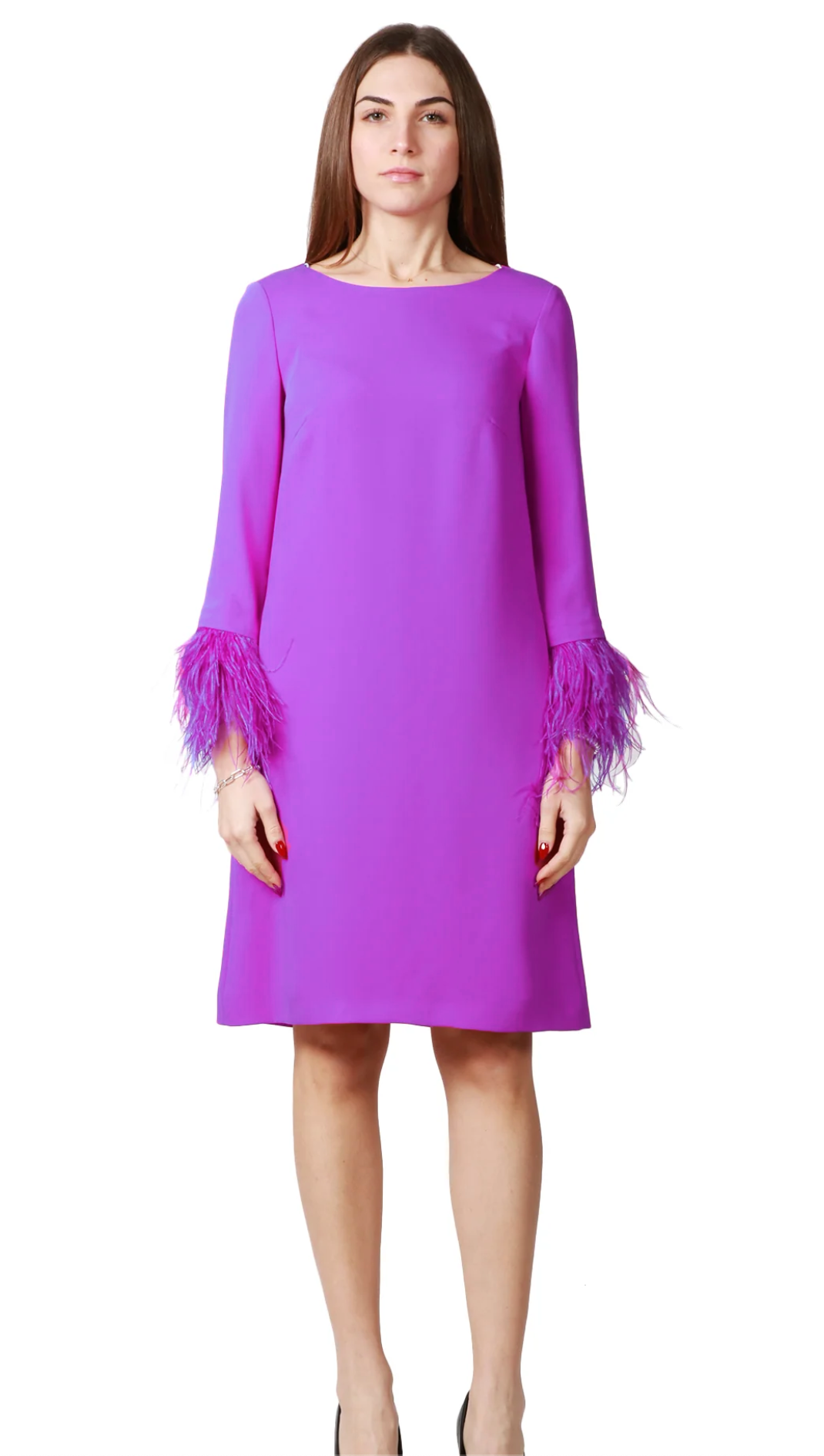 Women's Straight Dress with Feathers