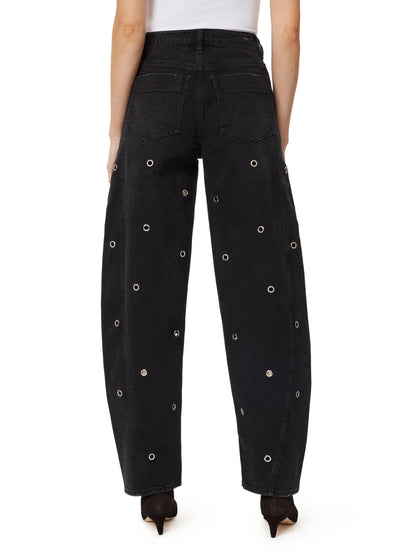 Evie Embellished Barrel Jeans - Washed Black