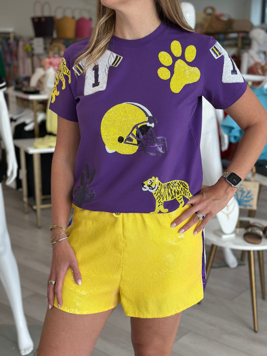 Game Day Sequin T-Shirt - Purple and Gold