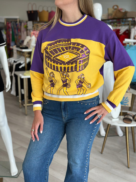 Stadium Sequin Sweatshirt - Purple and Gold