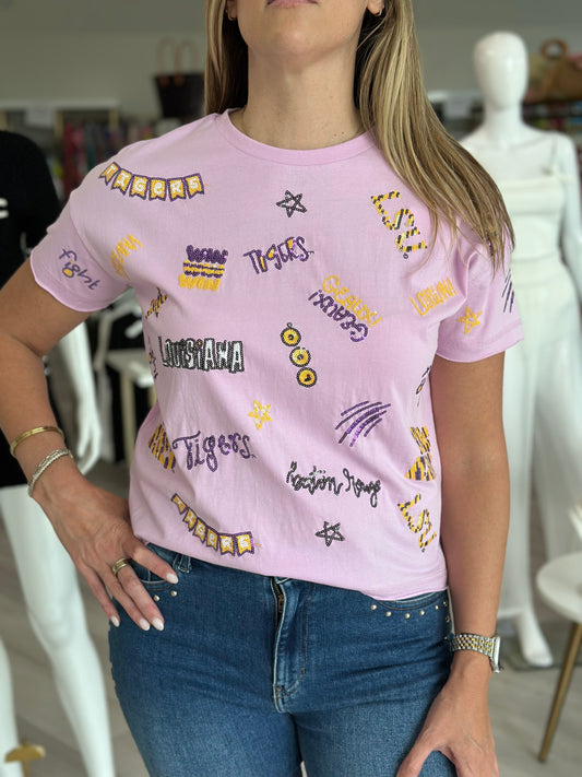 Stewart Simmons LSU Sequin Tee Lavender