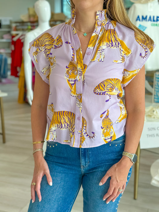 Stewart Simmons Tigers Poplin Top Lavender