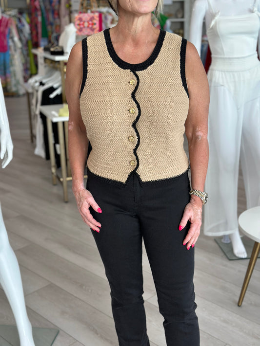 Rose Scallop Edge Tank - Black/Tan