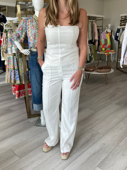 Wide Leg Pant with Pintuck - Ivory