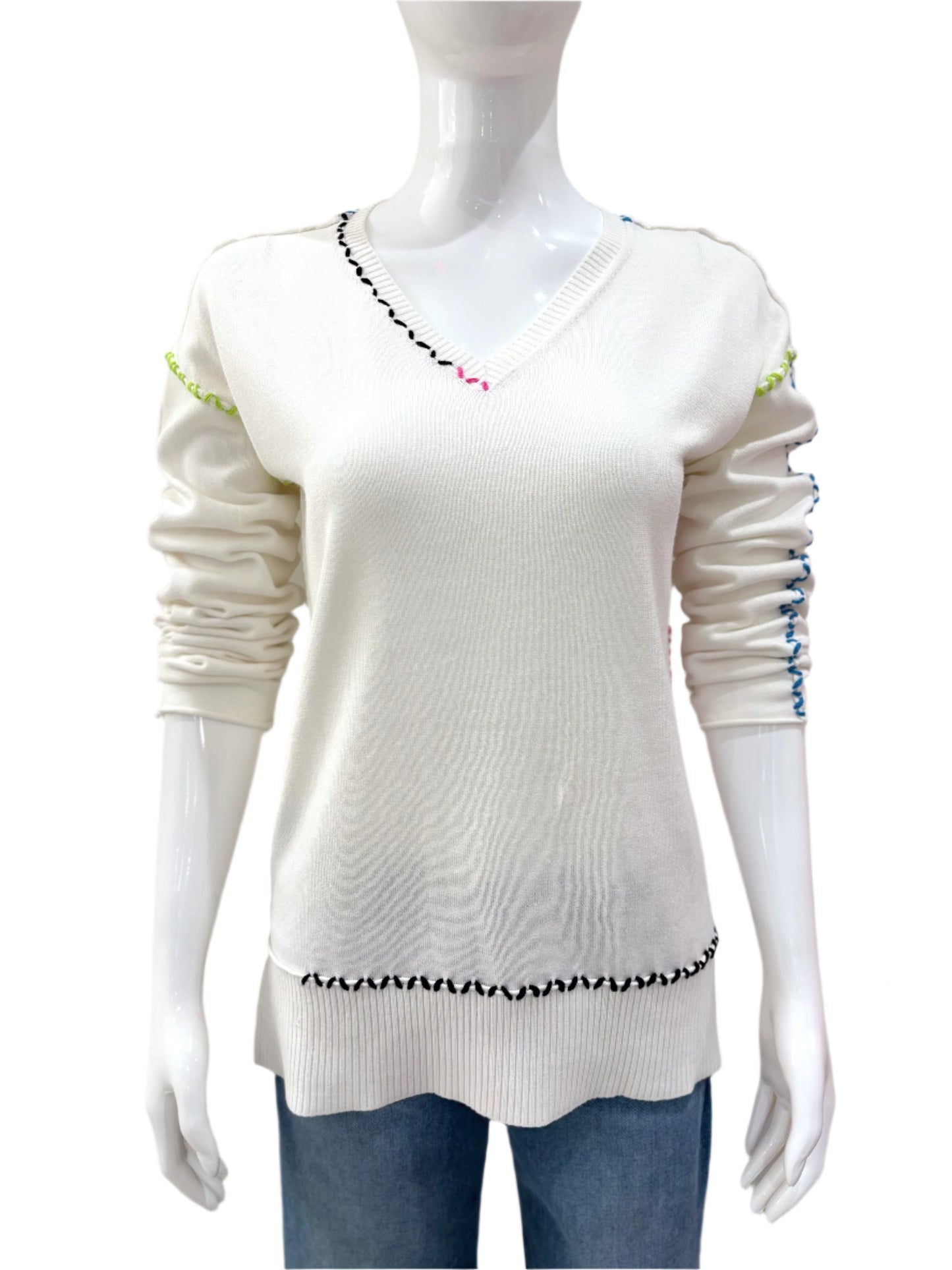 CT310 Color Stitch Top - White