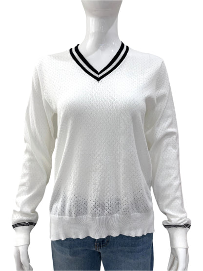 Birdie Perforated V Neck Top - White