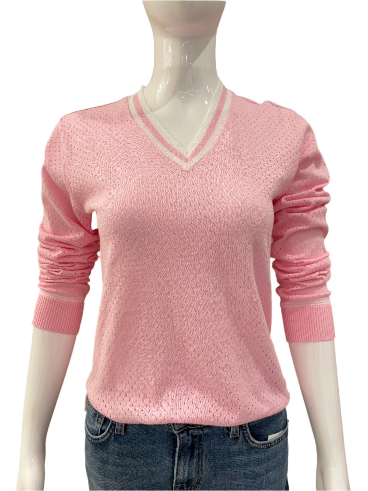 Birdie Perforated V Neck Top - Petal