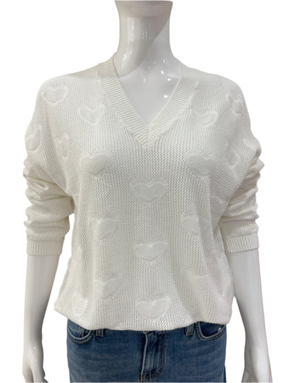Hearts V Neck Mesh Top - White
