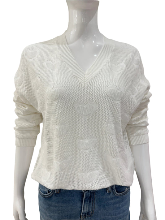 Hearts V Neck Mesh Top - White