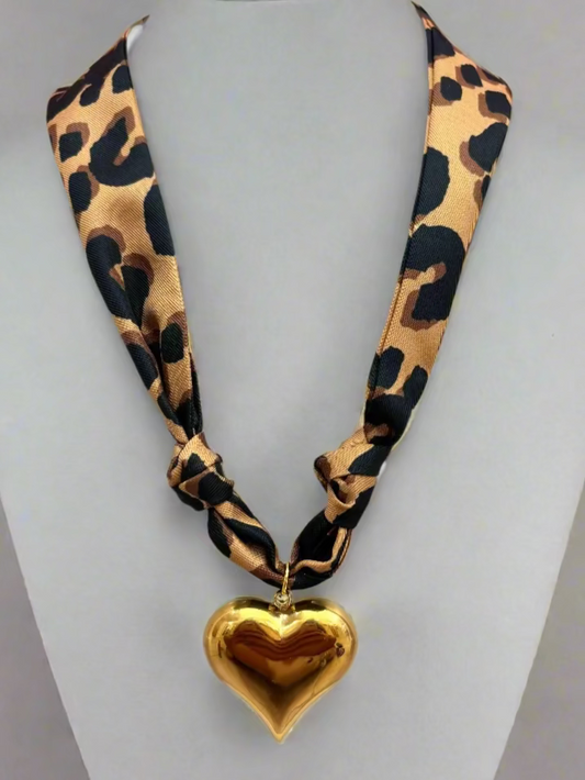 Scarf Necklace - Puffed Heart