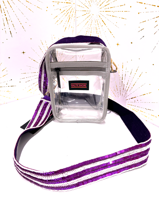 Sequin Stripe Purse Strap Purple and White