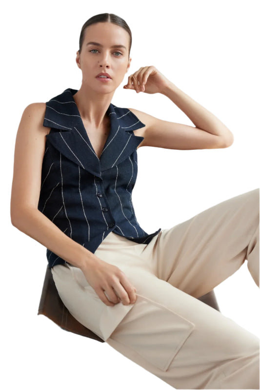 Pinstripe Vest - Navy