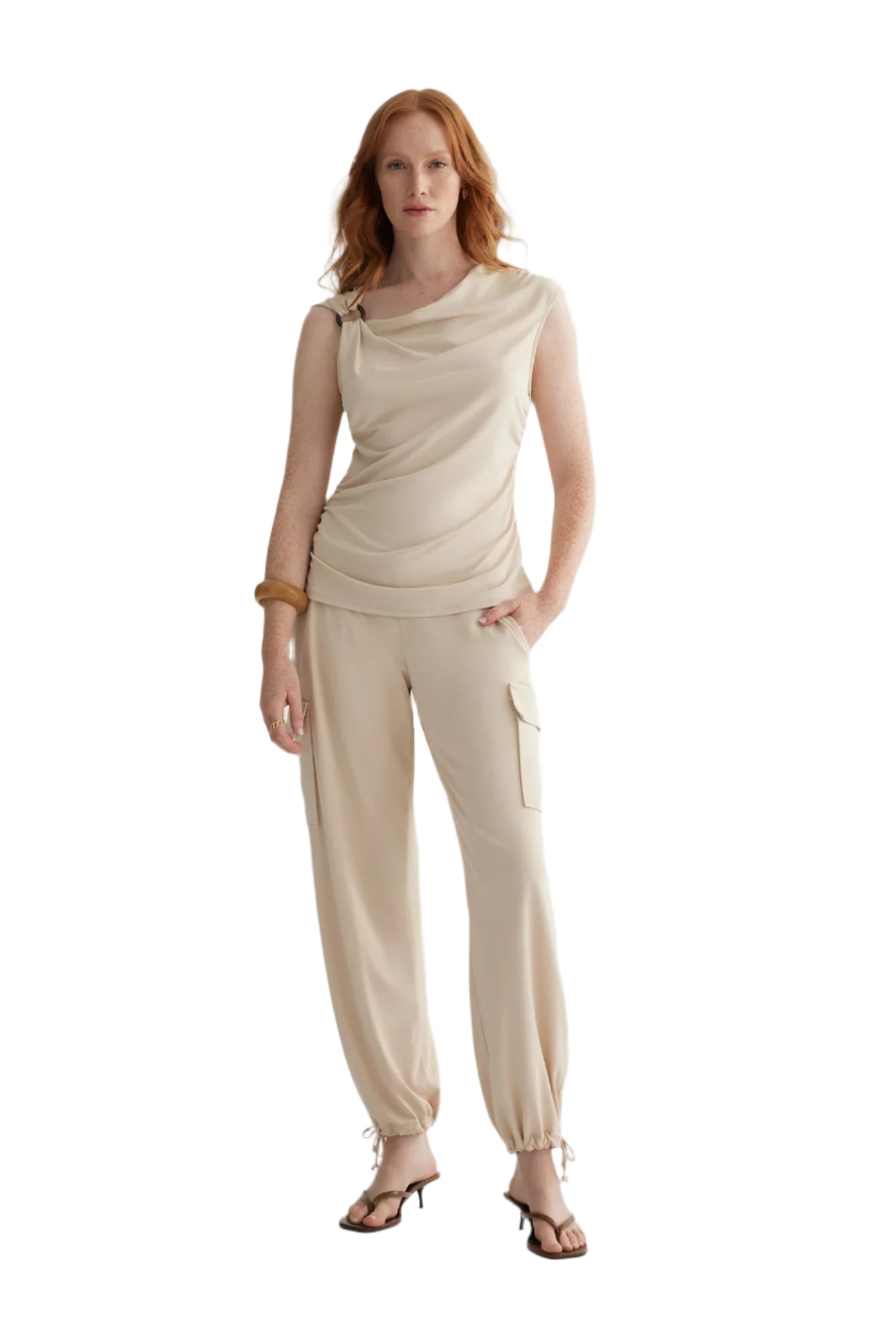 Matte Jersey Cargo Pant - Champagne