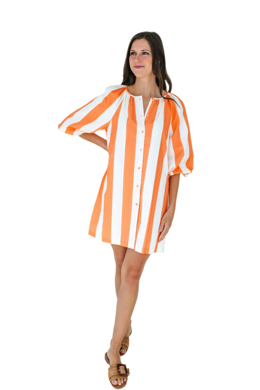 Emma Dress - Cabana Stripe Coral