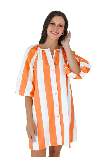 Emma Dress - Cabana Stripe Coral