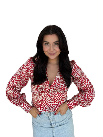 Printed Silk Deep V-Neck Blouse