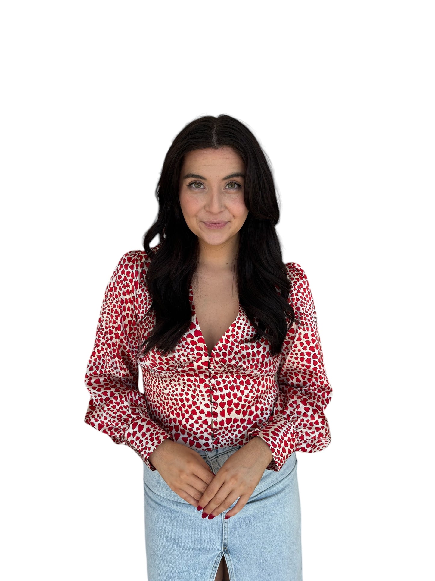 Printed Silk Deep V-Neck Blouse