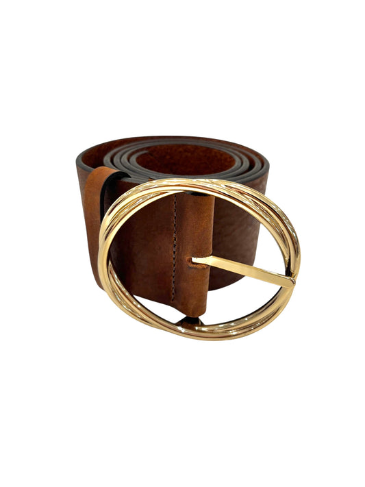 Leather Belt with Twist Buckle - Brown
