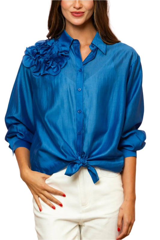 Flower Applique Top - Blue