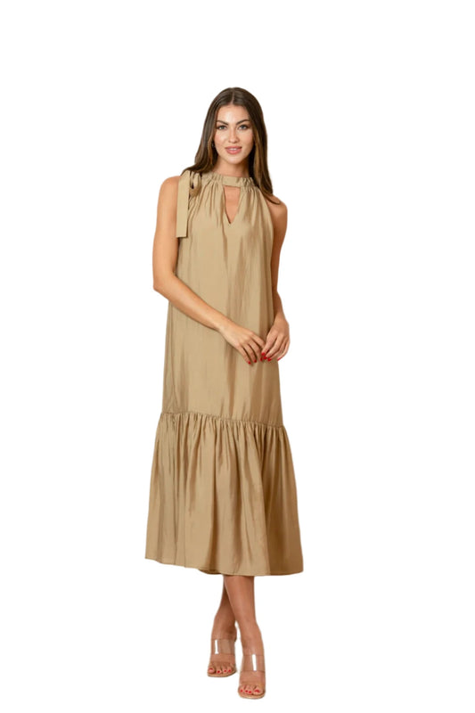 Halter Neck Maxi Dress - Beige