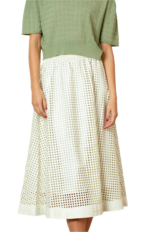 Serena Perforated Vegan Leather Skirt - Ivory