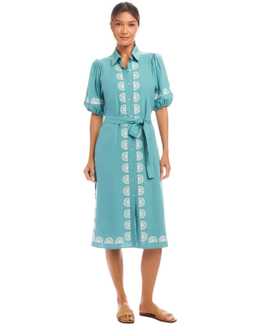 Embroidered Shirtdress - Aqua
