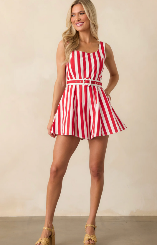 Alessandra Red Stripe Cotton Romper