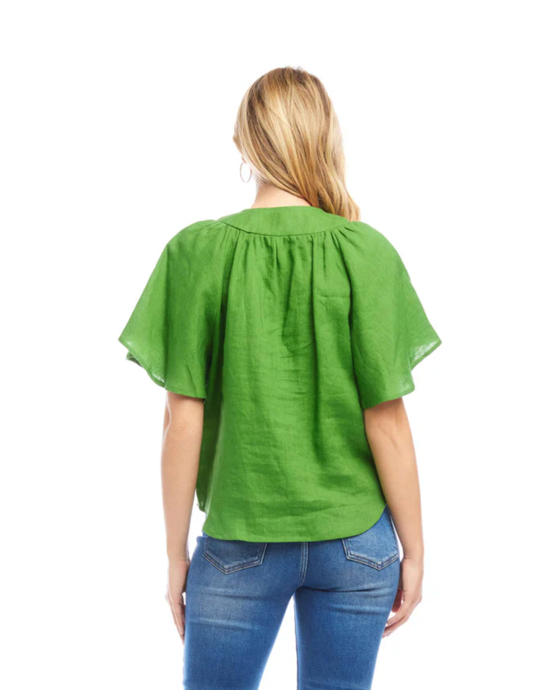 Linen Flutter Sleeve Top -Green
