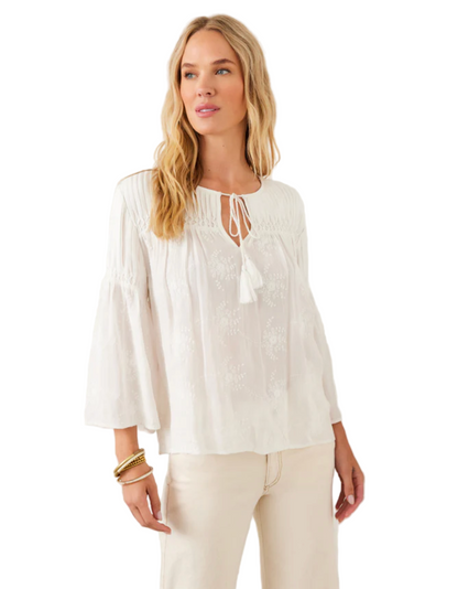 Flare Sleeve Embroidered Top - Off White