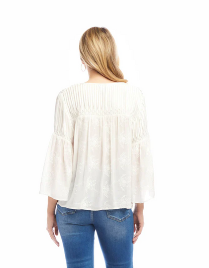Flare Sleeve Embroidered Top - Off White