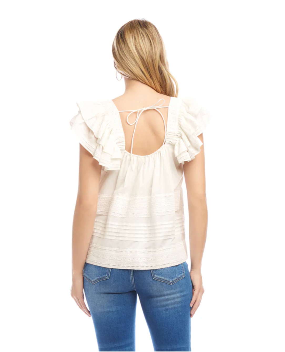 Embroidered Ruffle Sleeve Blouse - Cream