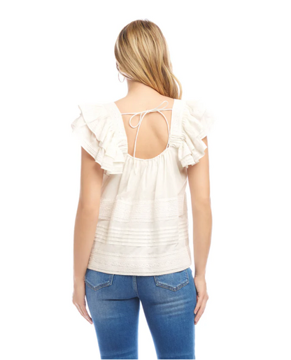 Embroidered Ruffle Sleeve Blouse - Cream
