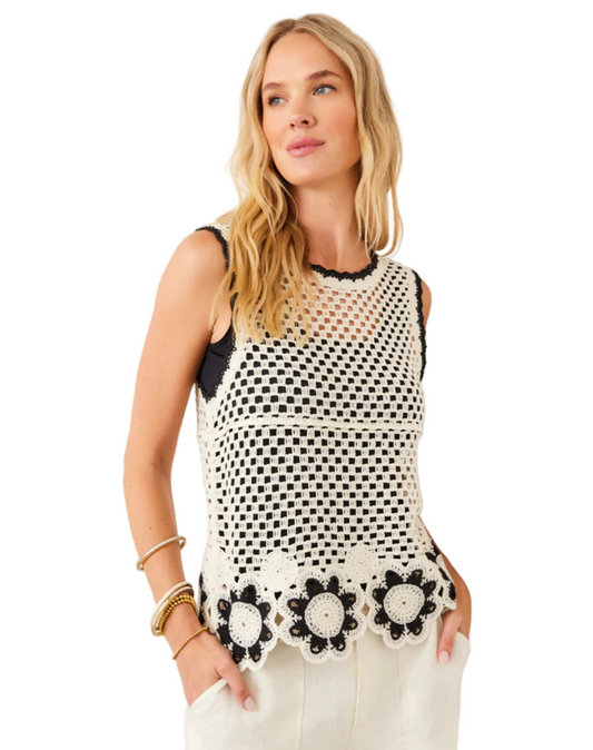Crochet Flower Detail Sweater Tank