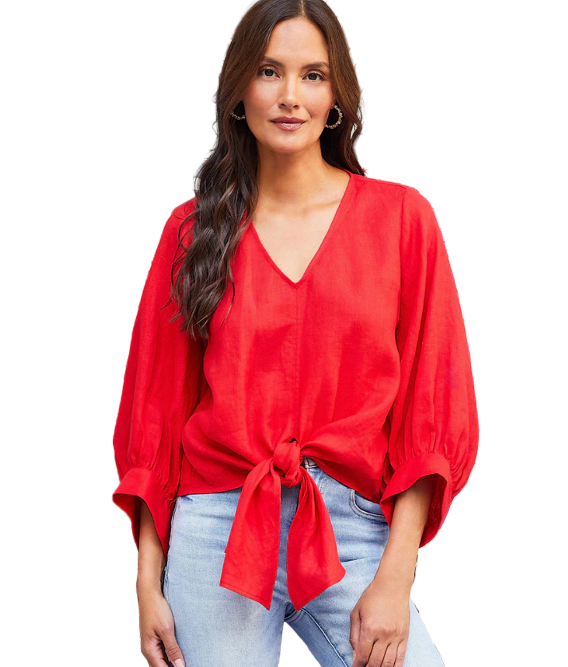 Linen Tie-Front Top - Cherry