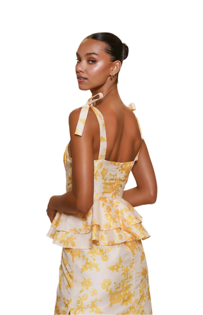 Casa Peplum Maxi - Champagne Floral