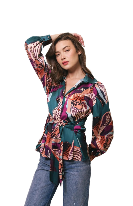 HUT Kaylen Top Teal Jungle